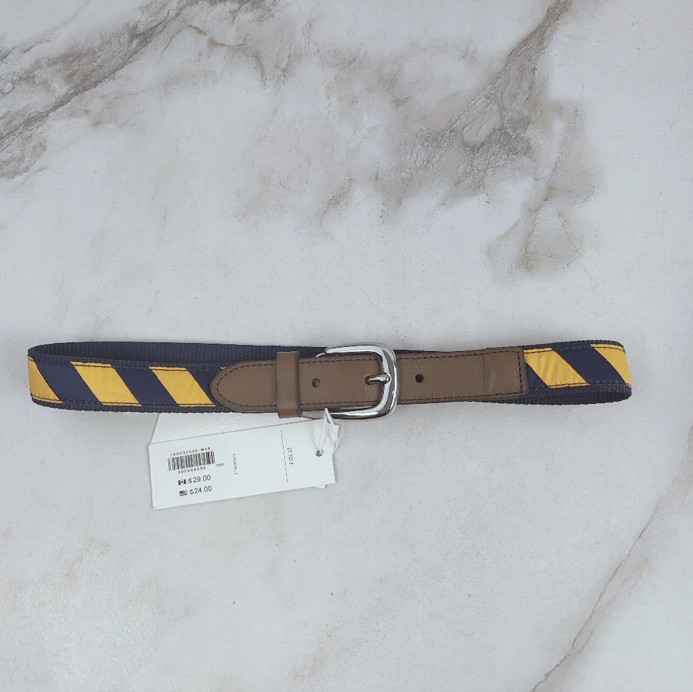 NWT Janie and Jack Boys' Yellow Navy Striped Belt, Sz 2T-3